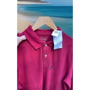 LL Bean Premium Double L Polo Shirt LS Mountain Red 100% Cotton Mens L-Reg NWT